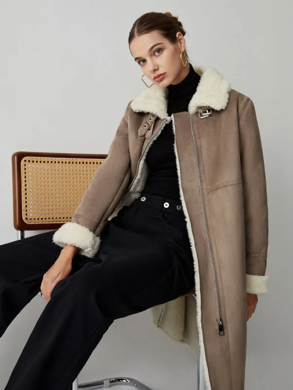 Sherpa Lined Suede Shearling Longline Jacket sold by COMMENSE