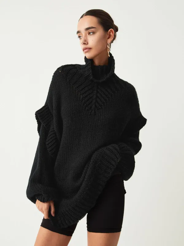 Chunky Knit Turtleneck Oversized Sweater sold by COMMENSE