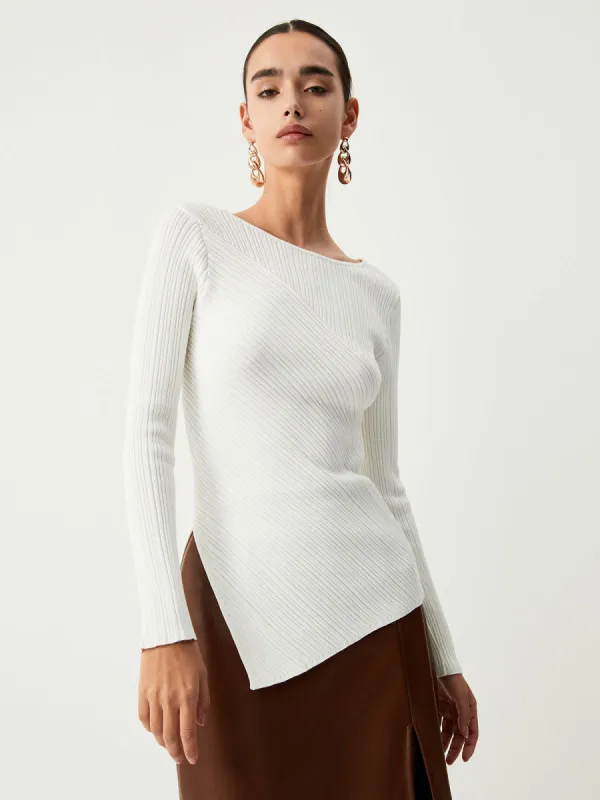 Oblique Hem Long Sleeve Knit Top sold by COMMENSE
