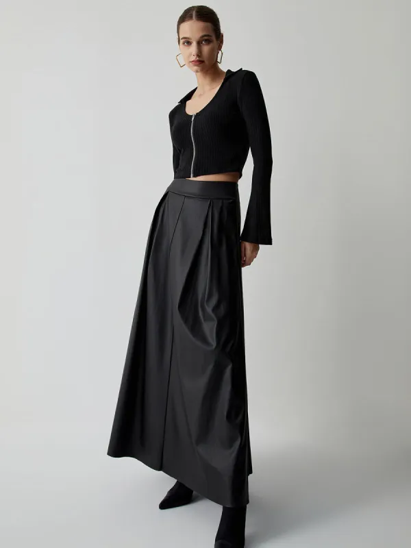 Zip Up Open Collar Long Sleeve Crop Blouse sold by COMMENSE