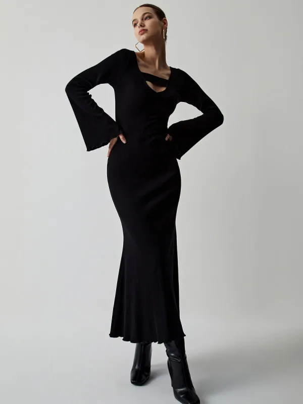 Cutout Flare Long Sleeve Long Dress sold by COMMENSE