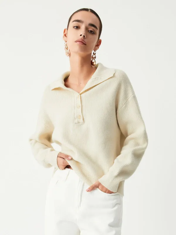 Cream Half Button Open Collar Sweater sold by COMMENSE