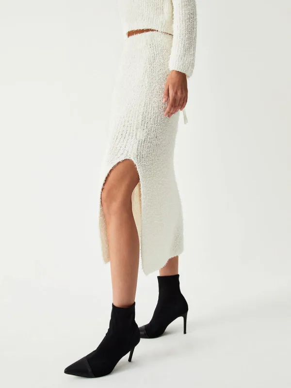 Fuzzy Slit Knit Midi Skirt sold by COMMENSE