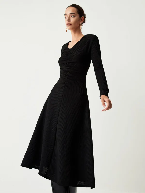 Ruched V-Neck Long Sleeve Midi Dress sold by COMMENSE