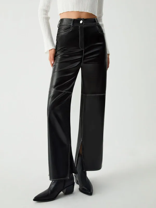 Triggered Leather Slit Pants sold by COMMENSE