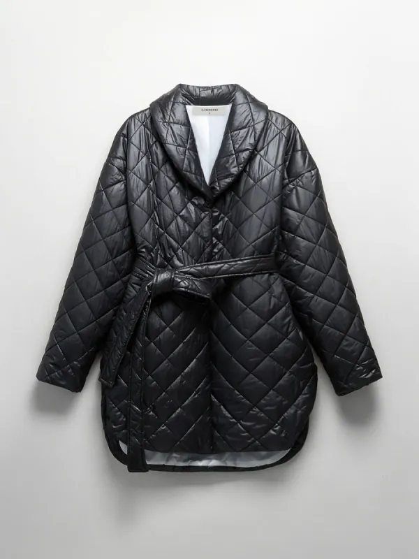 Tie Front Open Collar Quilted Coat sold by COMMENSE