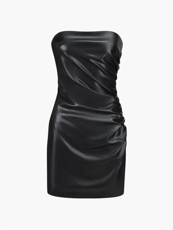 Leather Tube Short Draped Dress made by COMMENSE