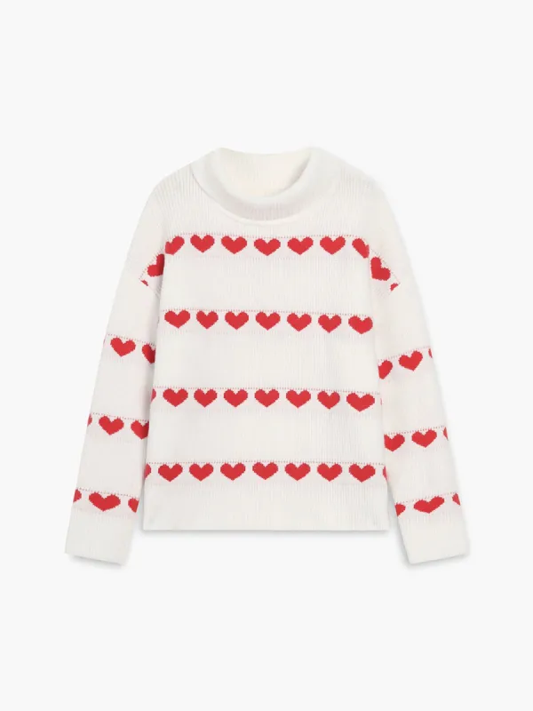 Heart Striped Crew Neck Knit Sweater sold by COMMENSE