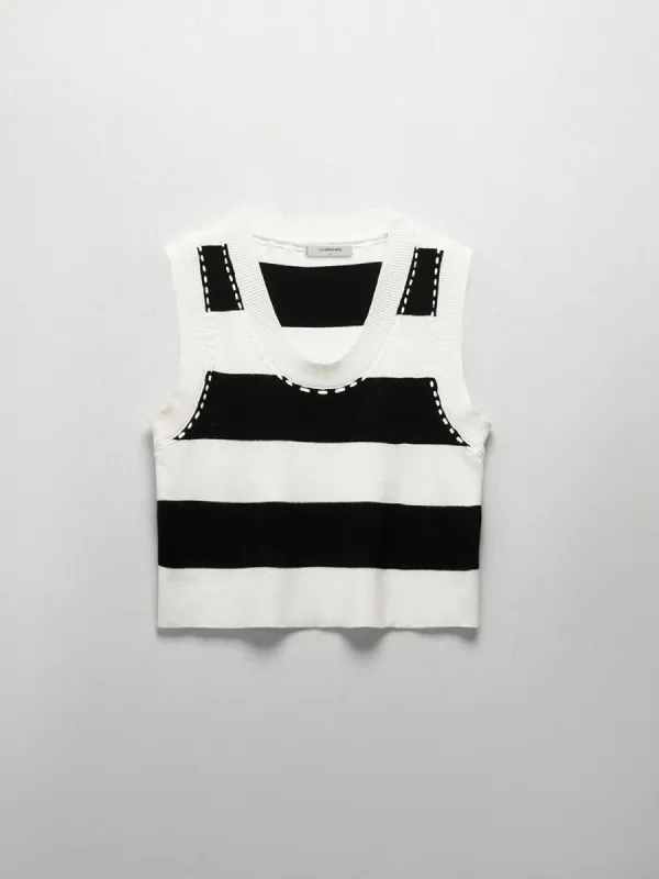 Contrast Stitch Stripe Tank Top sold by COMMENSE