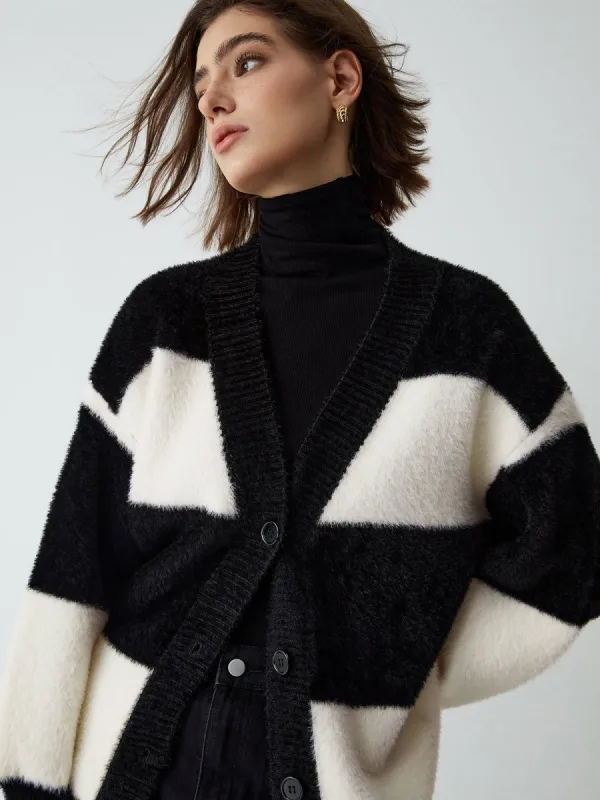 First Choice Stripe Fuzzy Cardigan sold by COMMENSE