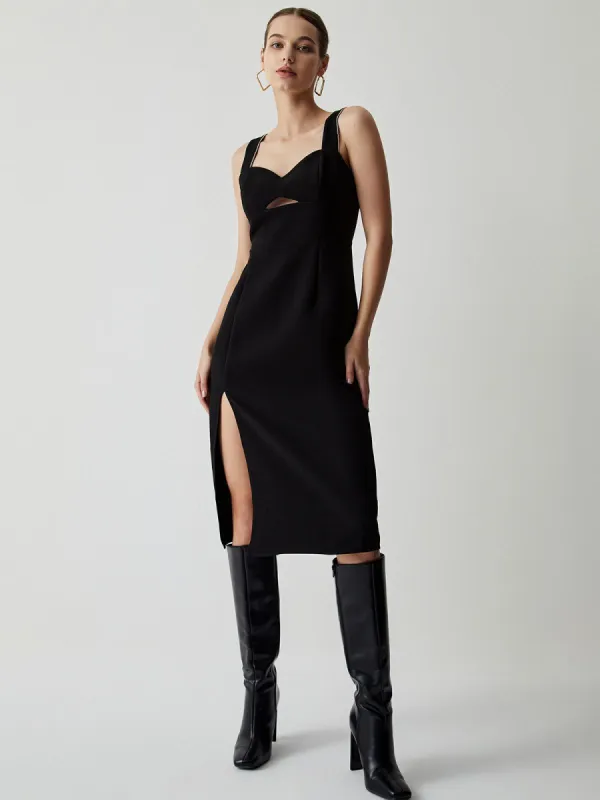 Diamante Cutout Slit Midi Dress sold by COMMENSE