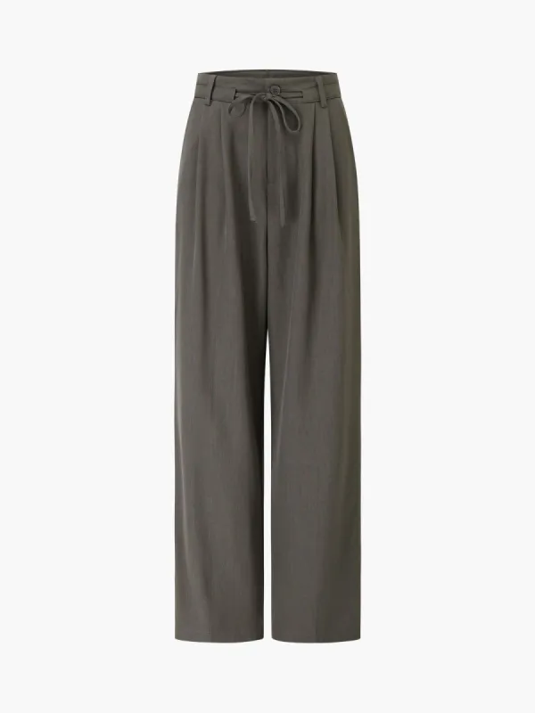 Tie Front Buttoned Straight Leg Dress Pants sold by COMMENSE