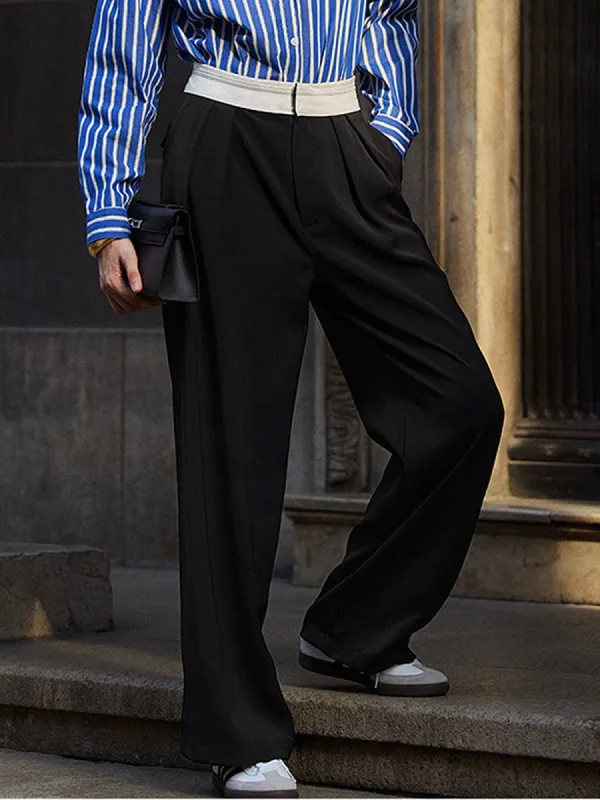 My Pleasure Contrast Waistband Wide Leg Dress Pants made by COMMENSE