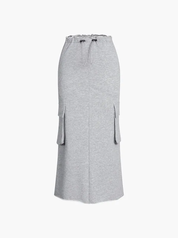 Drawstring Double Pockets Maxi Skirt sold by COMMENSE