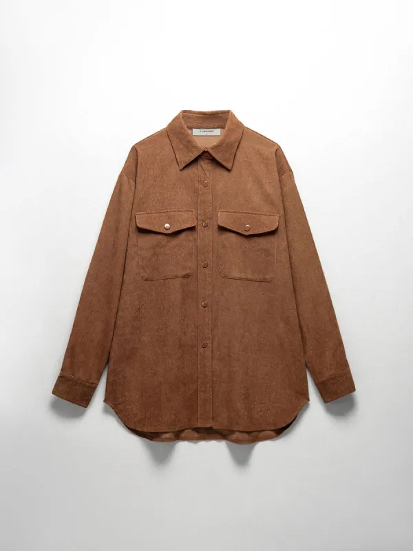 Terracotta Corduroy Button Down Shirt sold by COMMENSE