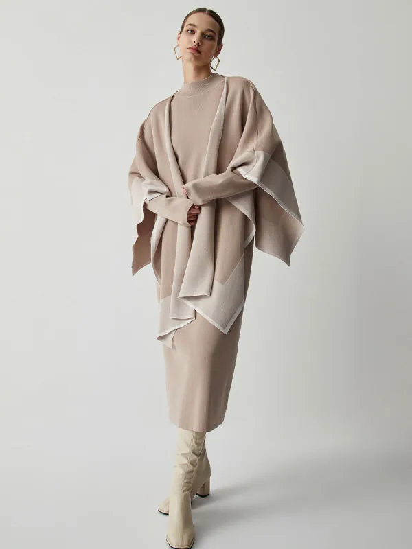 Long Sleeve Midi Sweater Dress With Matching Ombre Kimono made by COMMENSE
