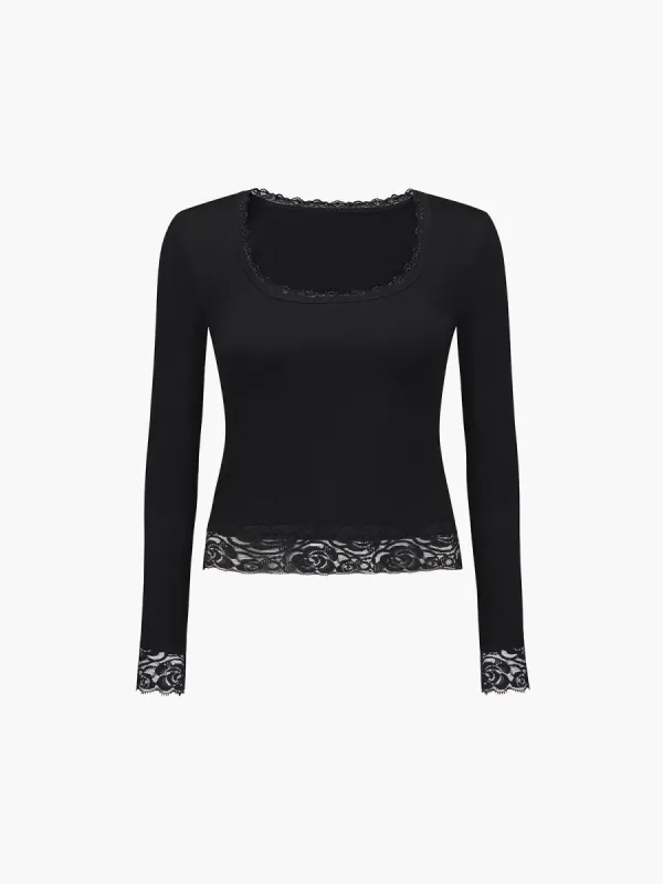 Essential Floral Trim Long Sleeve Top sold by COMMENSE