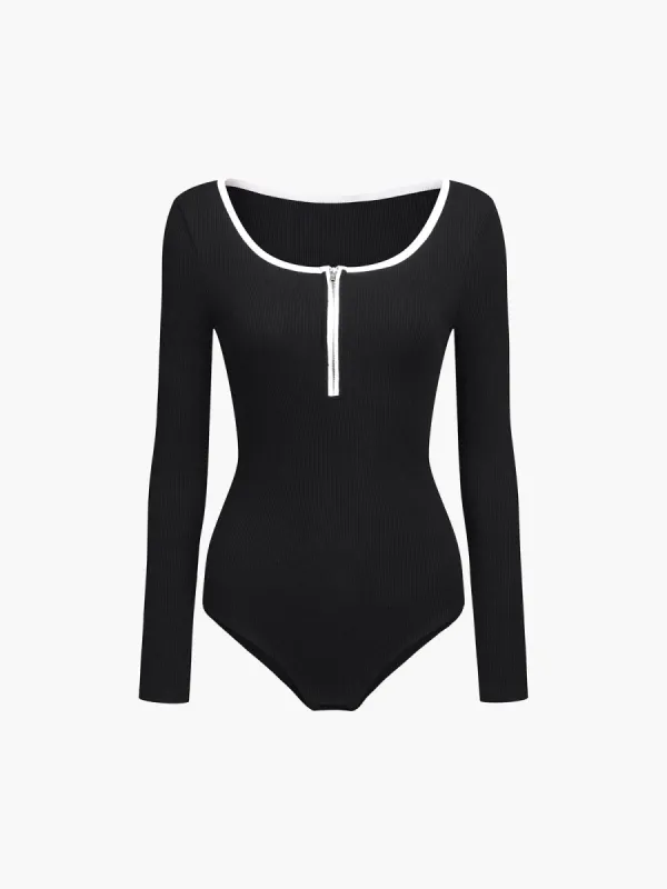 Contrast Trim Long Sleeve Bodysuit sold by COMMENSE