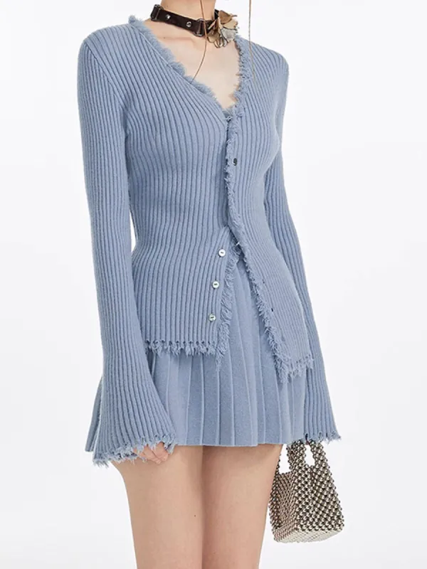 Lilac Pleat Knit Mini Skirt sold by COMMENSE