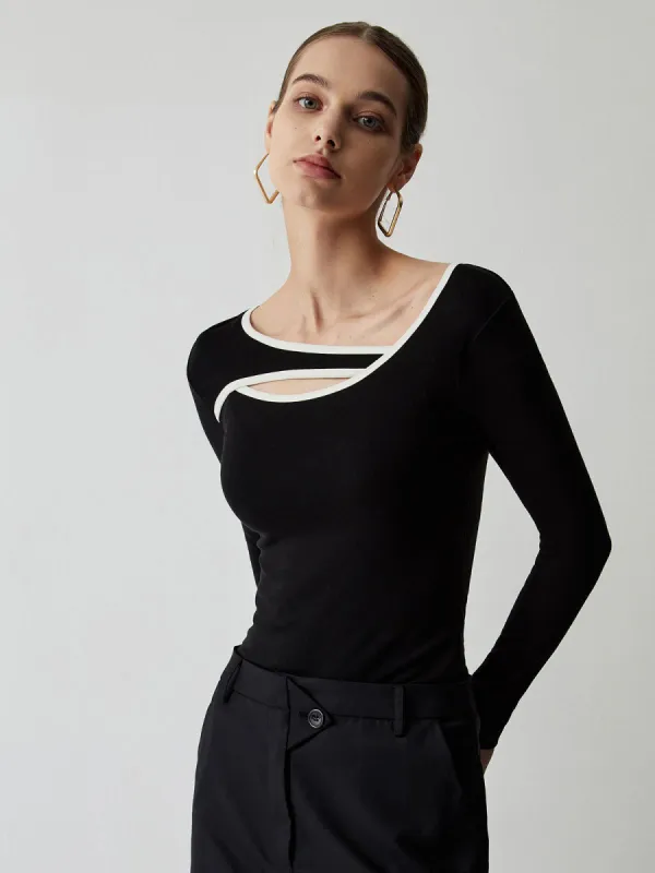 Contrast Trim Cutout Long Sleeve Shirt sold by COMMENSE