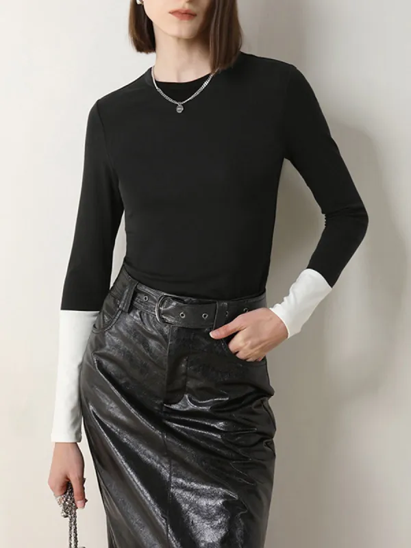 Colorblock Crew Neck Long Sleeve Top sold by COMMENSE