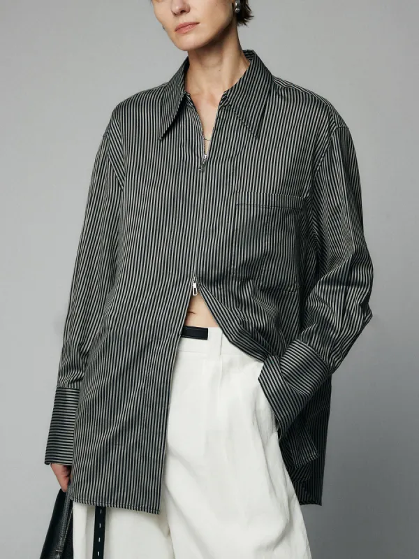 Two Way Zip Pinstripe Shirt sold by COMMENSE