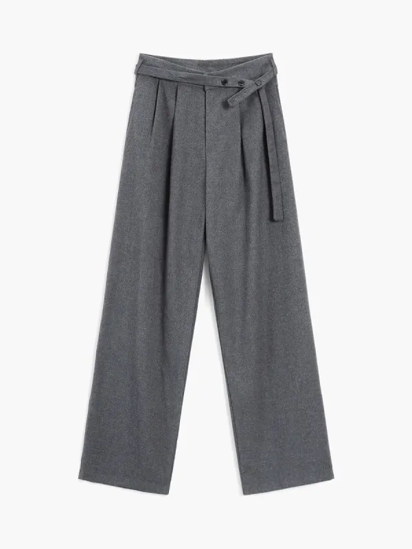 Asymmetric Buttoned Pleat Straight Leg Dress Pants sold by COMMENSE