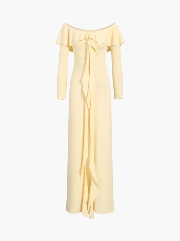 Sunshine Off Shoulder Ruffle Long Sleeve Long Knit Dress made by COMMENSE