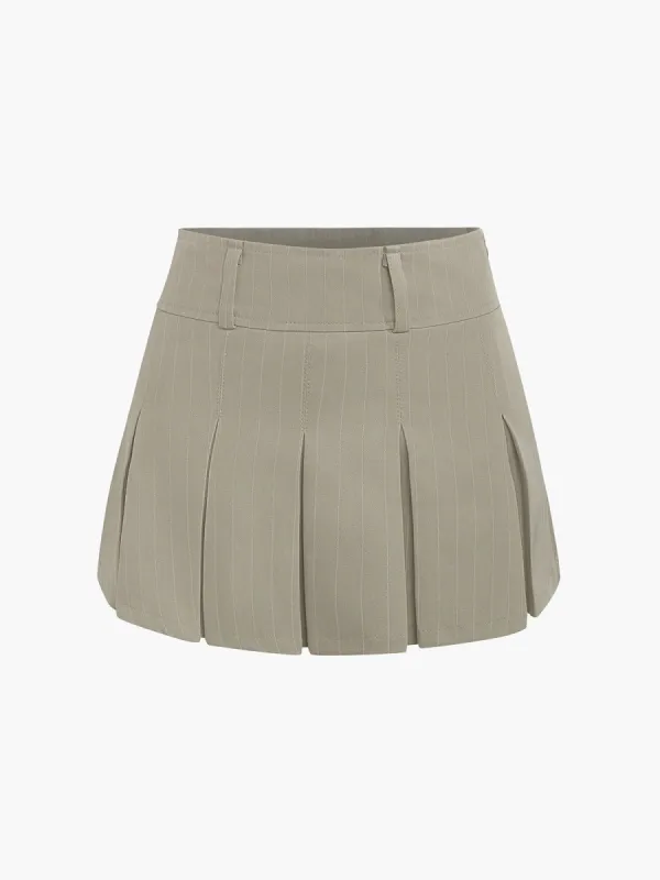 Easy Does It Pinstripe Pleat Mini Skirt sold by COMMENSE