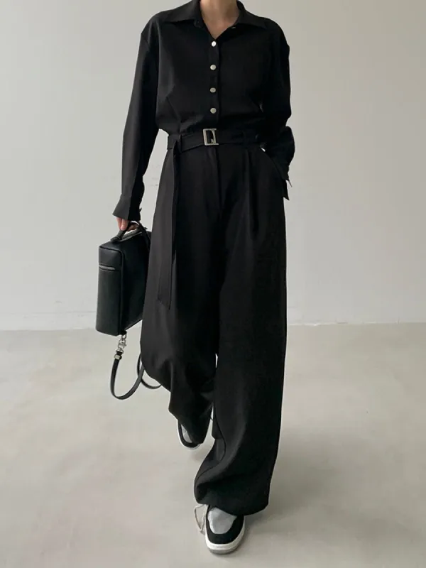 Leisure Smart Long Sleeve Belted Jumpsuit sold by COMMENSE