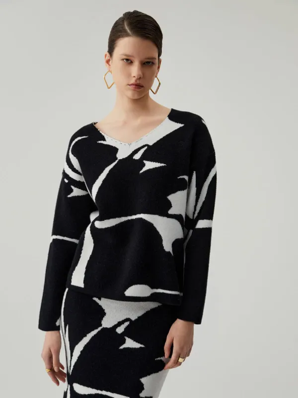 Knit Colorblock Floral Long Sleeve Top sold by COMMENSE