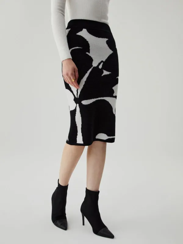 Knit Colorblock Floral Midi Sweater Skirt sold by COMMENSE