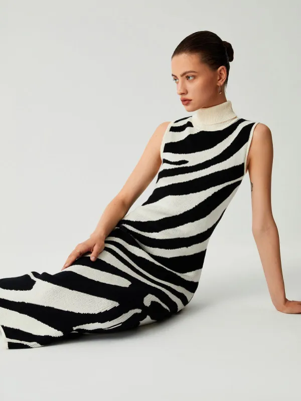 Zebra Print Mock Neck Midi Sweater Dress sold by COMMENSE