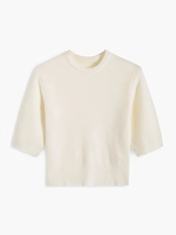 Vanilla Fuzzy Knit Top sold by COMMENSE