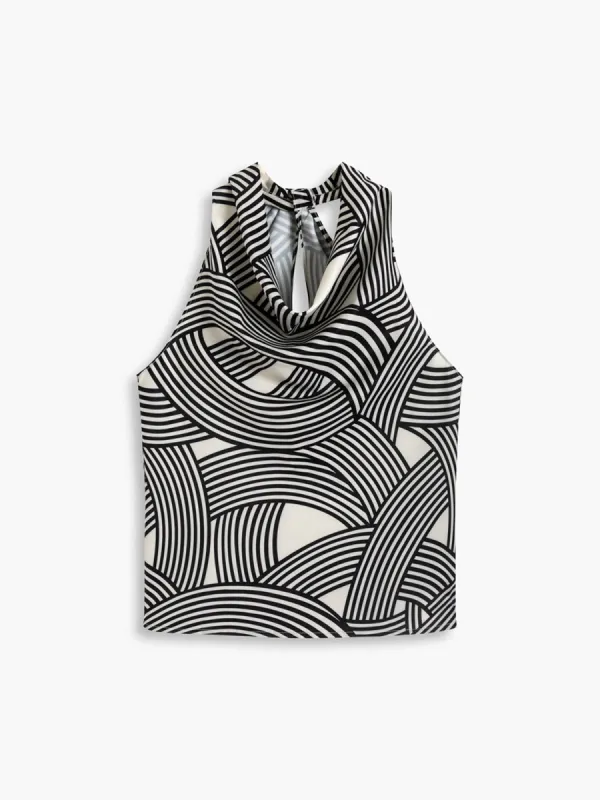 Criss Cross Stripe Cowl Neck Satin Tank Top sold by COMMENSE