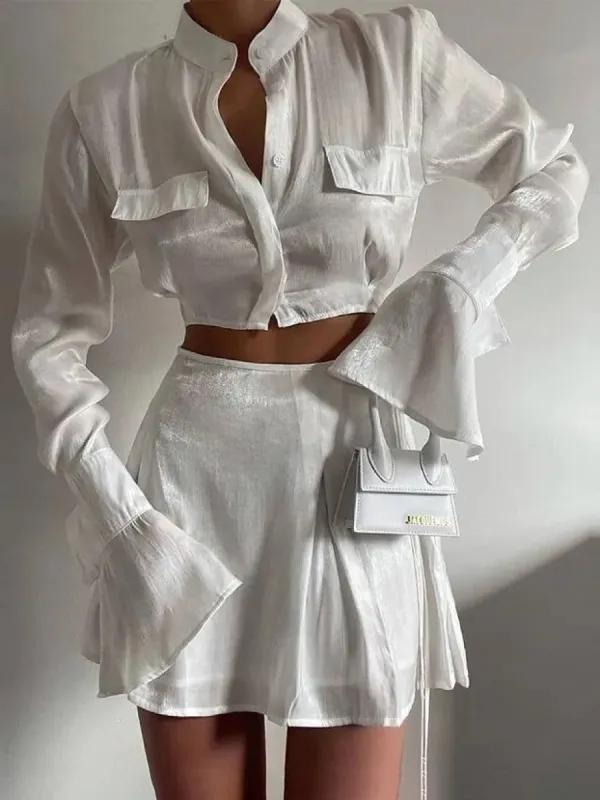Break Free Two Piece Crop Top Skirt Set made by COMMENSE