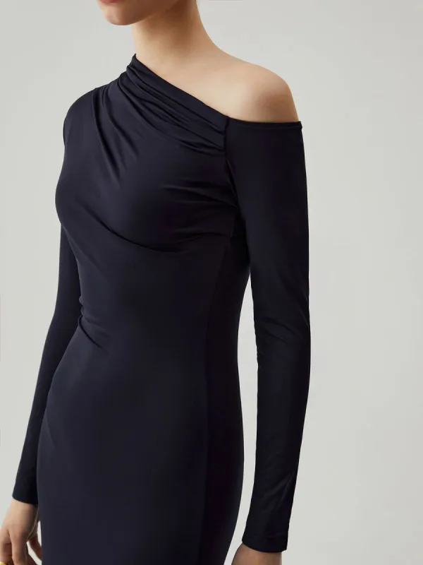 Asymmetrical Neck Bodycon Long Sleeve Midi Dress sold by COMMENSE