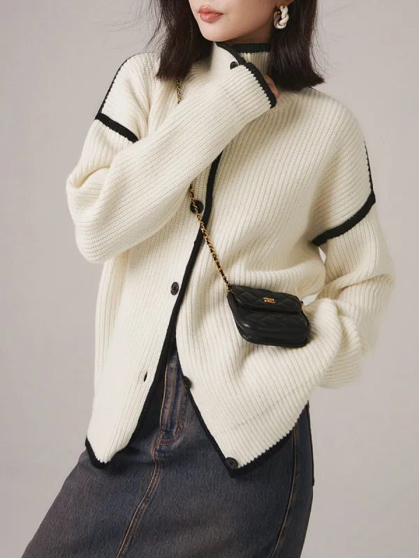 Contrast Trim Mock Neck Sweater sold by COMMENSE