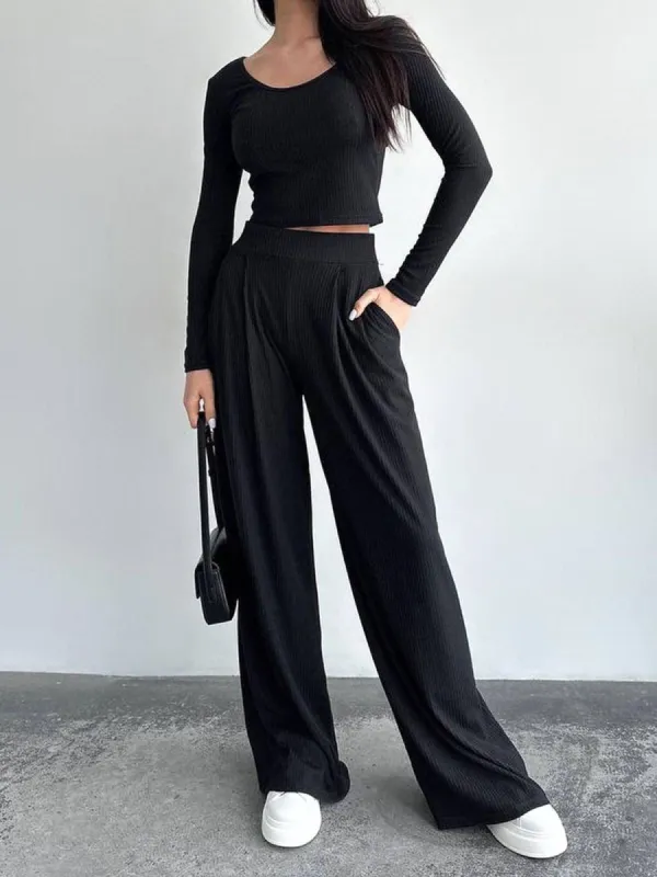 Minimalism Rib Two Piece Pants Set sold by COMMENSE