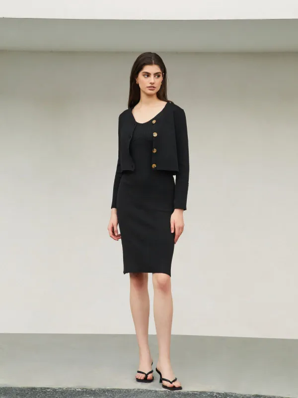 Parisian Cardigan Two Piece Midi Sweater Dress sold by COMMENSE