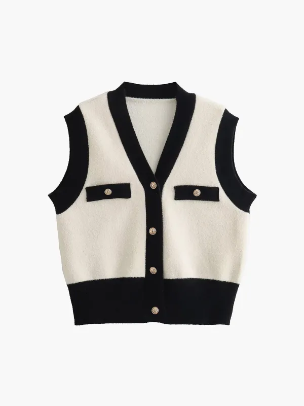 Into You Contrast Trim Sweater Vest sold by COMMENSE