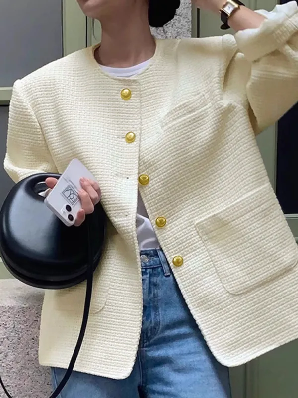 Old Money Tweed Pocket Button Jacket sold by COMMENSE