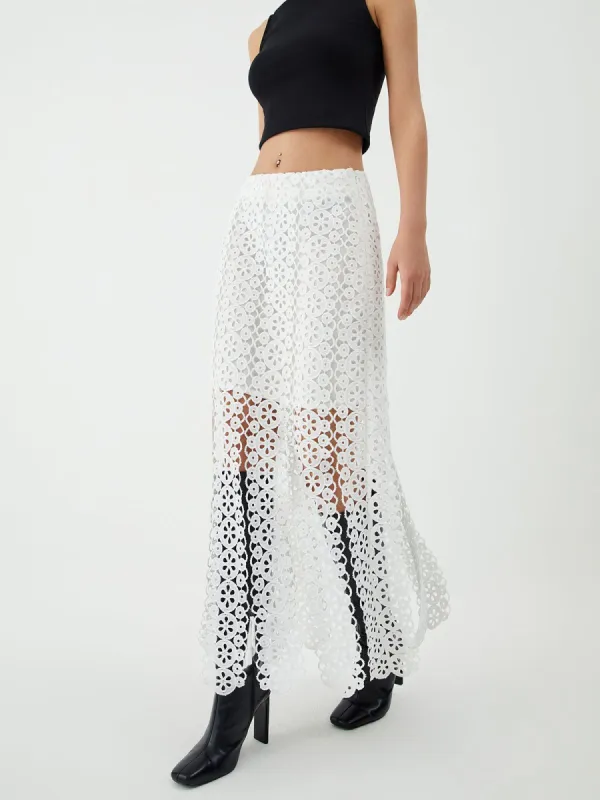 Eyelet Lace Jacquard Midi Skirt sold by COMMENSE
