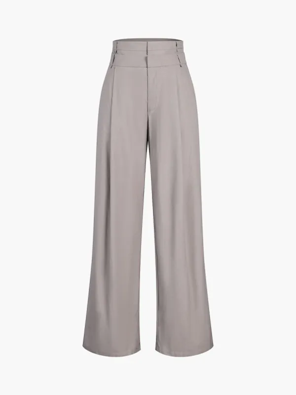 Double Waistband Wide Leg Pants sold by COMMENSE