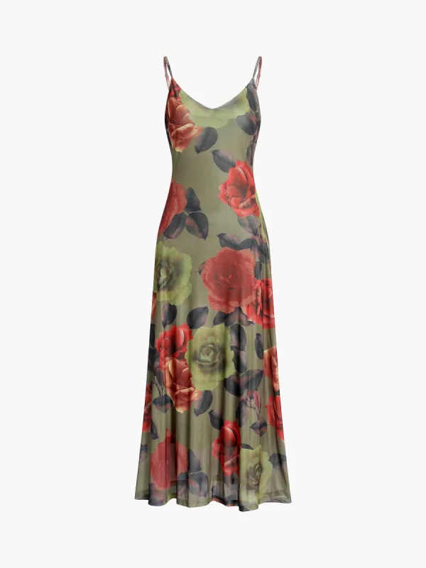 Rose Symphony Floral Mesh Long Dress sold by COMMENSE