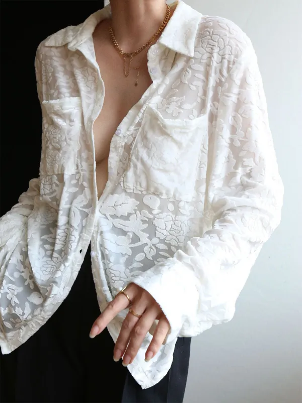 Jacquard Floral See Through Shirt sold by COMMENSE