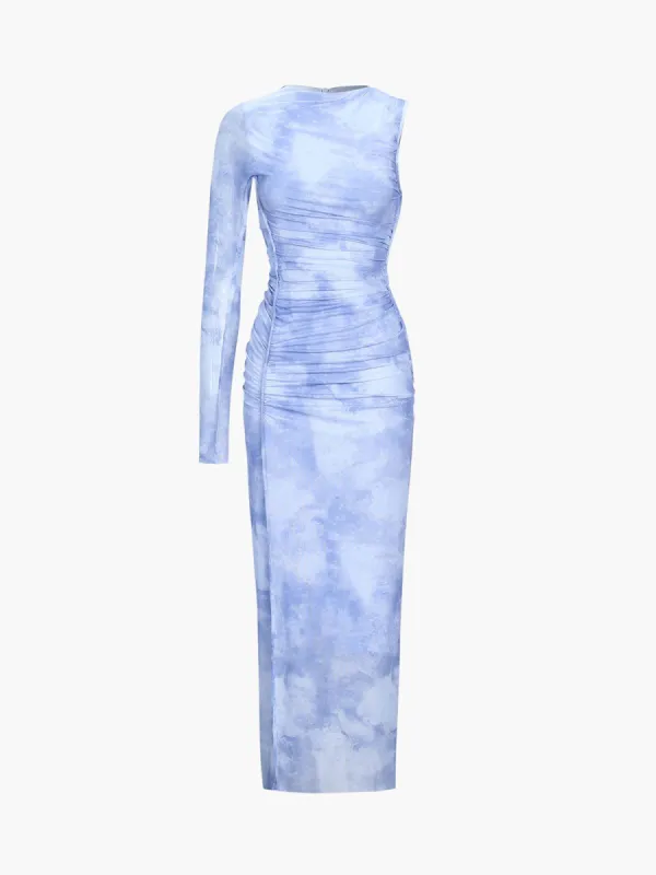 Lilac Mesh Asymmetric Sleeve Tulle Long Dress sold by COMMENSE