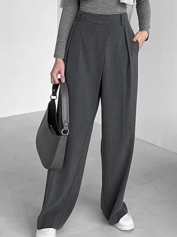 Asymmetric Buttoned Wide Leg Pants sold by COMMENSE