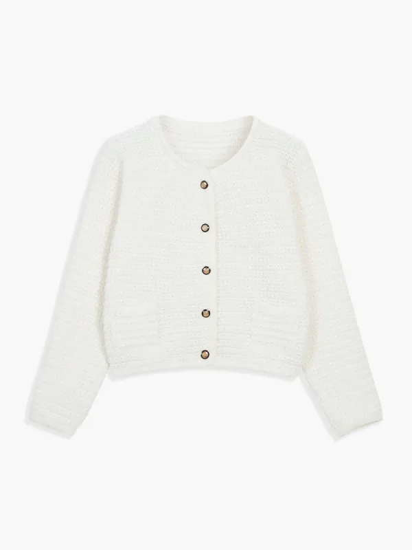 Creamy Flatwhite Eyelet Cardigan sold by COMMENSE