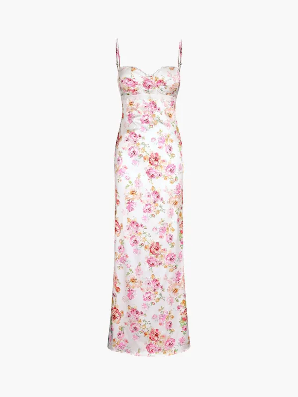Bustier Floral Satin Long Dress sold by COMMENSE